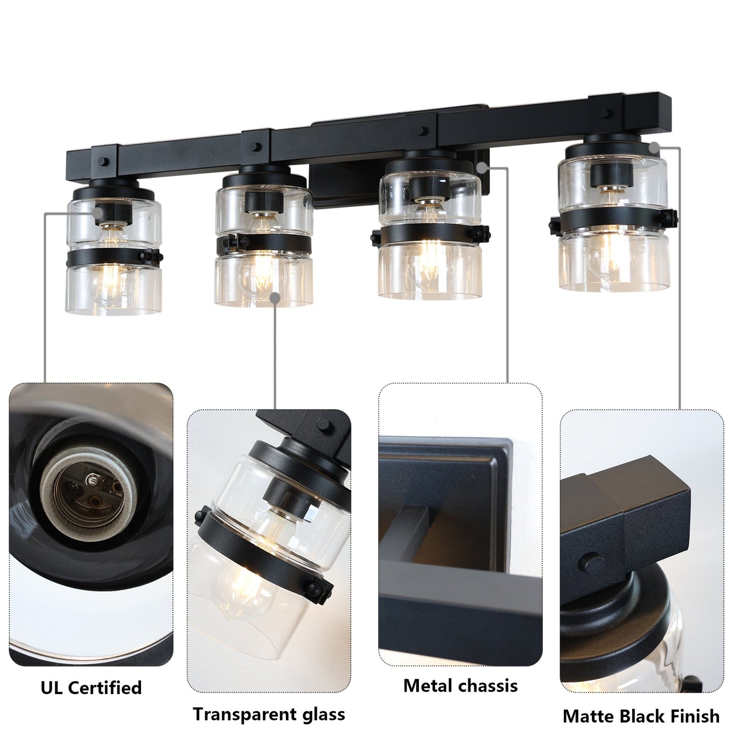 Appliques murales ExBrite Farmhouse à 3 lumières, intensité variable, en fer noir pour salle de bain