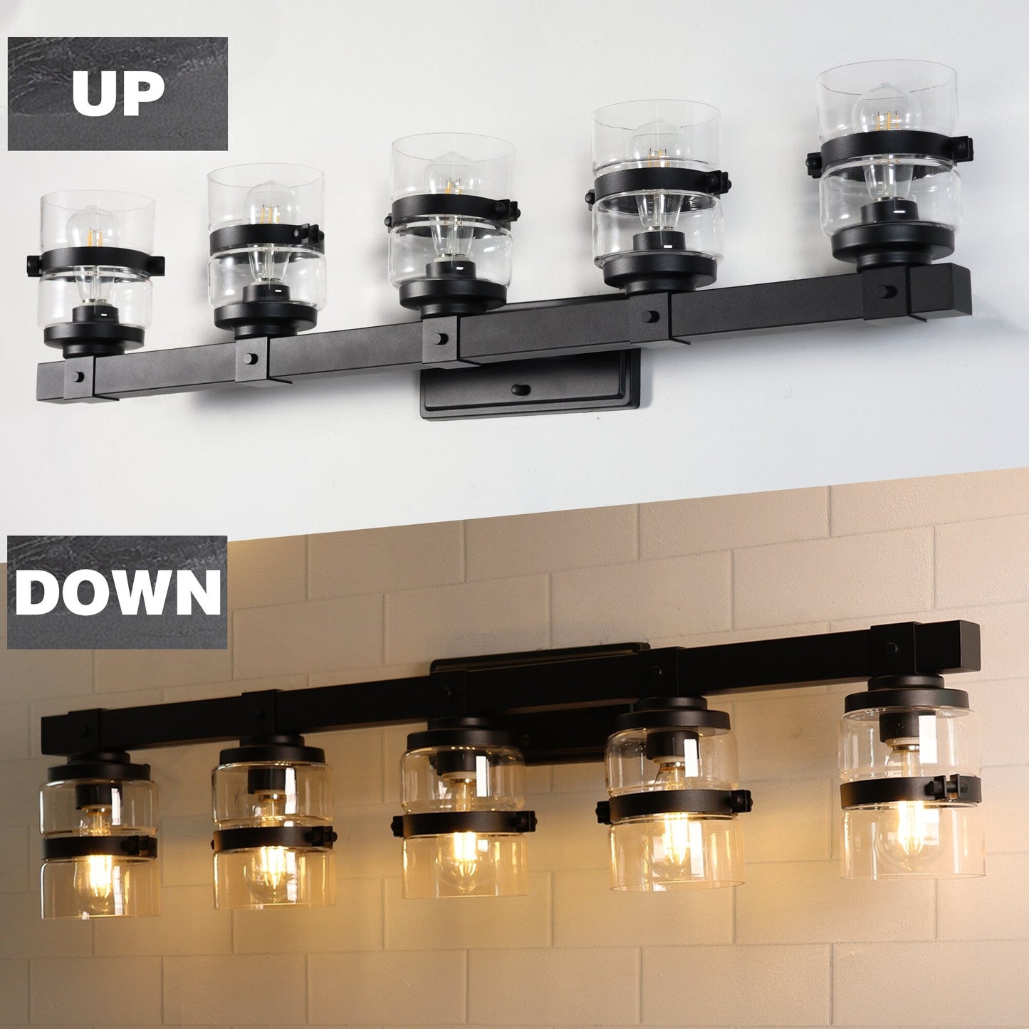 Appliques murales ExBrite Farmhouse à 3 lumières, intensité variable, en fer noir pour salle de bain