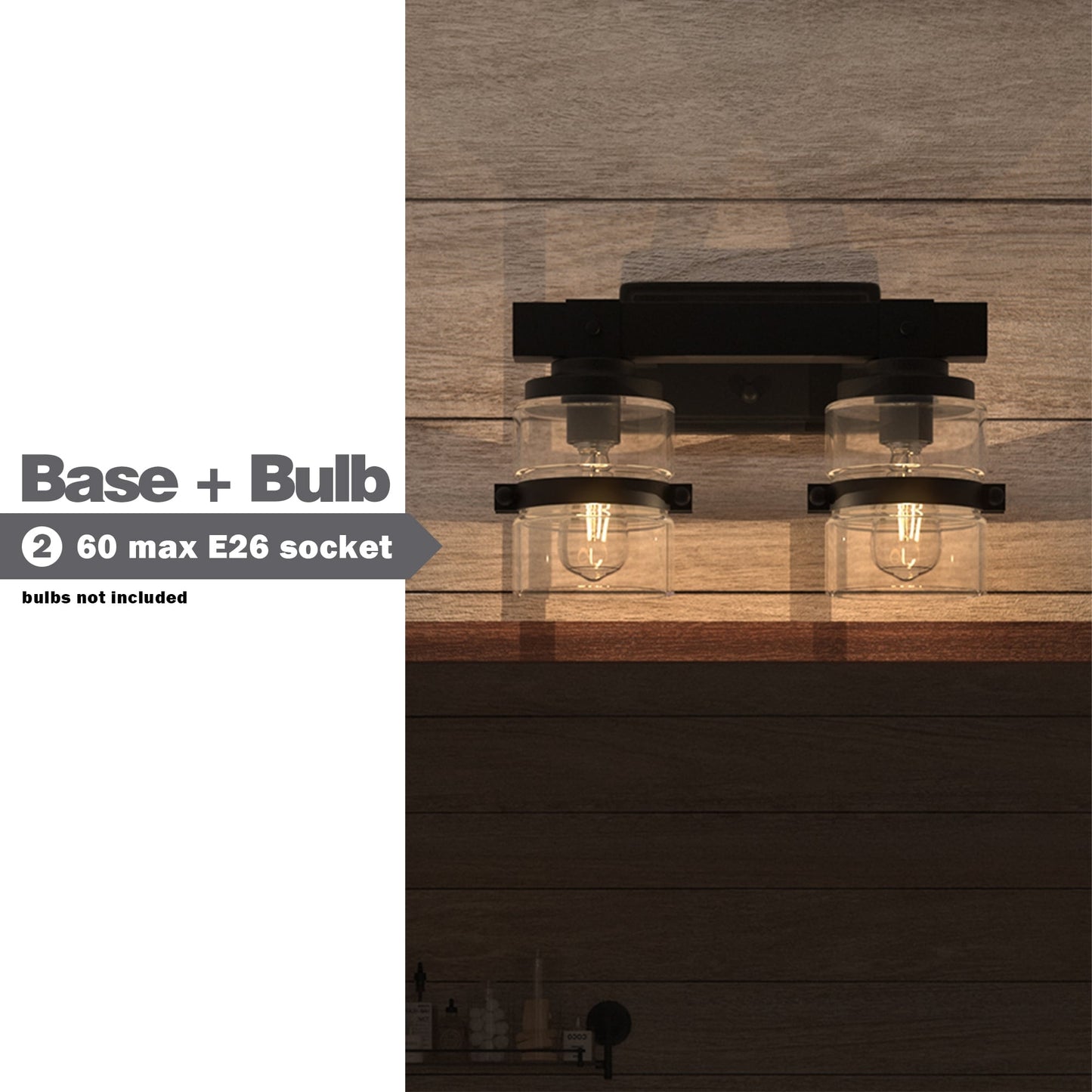 Appliques murales ExBrite Farmhouse à 3 lumières, intensité variable, en fer noir pour salle de bain