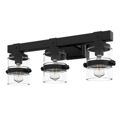 Appliques murales ExBrite Farmhouse à 3 lumières, intensité variable, en fer noir pour salle de bain