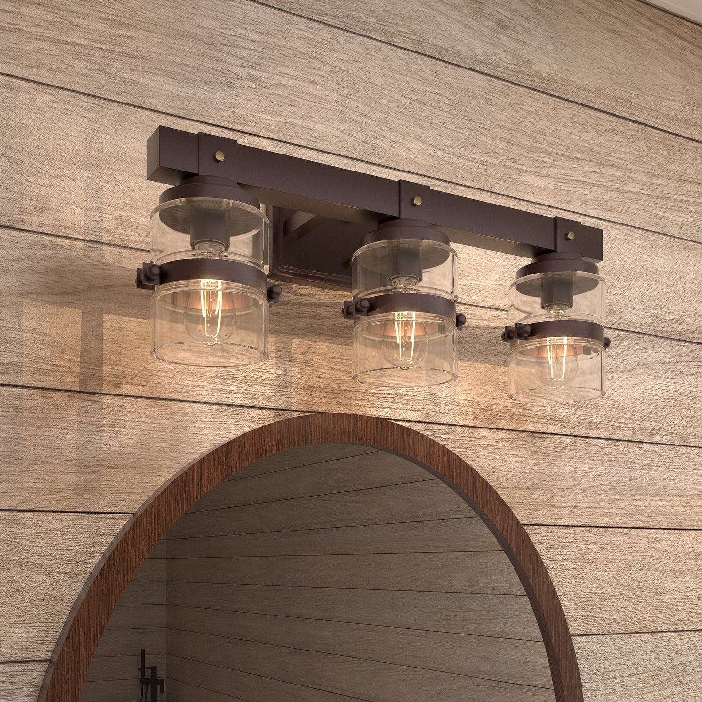 Appliques murales ExBrite Farmhouse à 3 lumières, intensité variable, en fer noir pour salle de bain