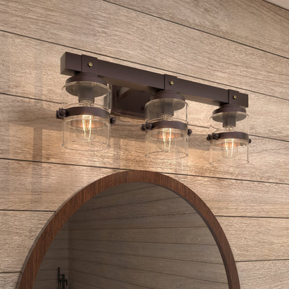 Appliques murales ExBrite Farmhouse à 3 lumières, intensité variable, en fer noir pour salle de bain