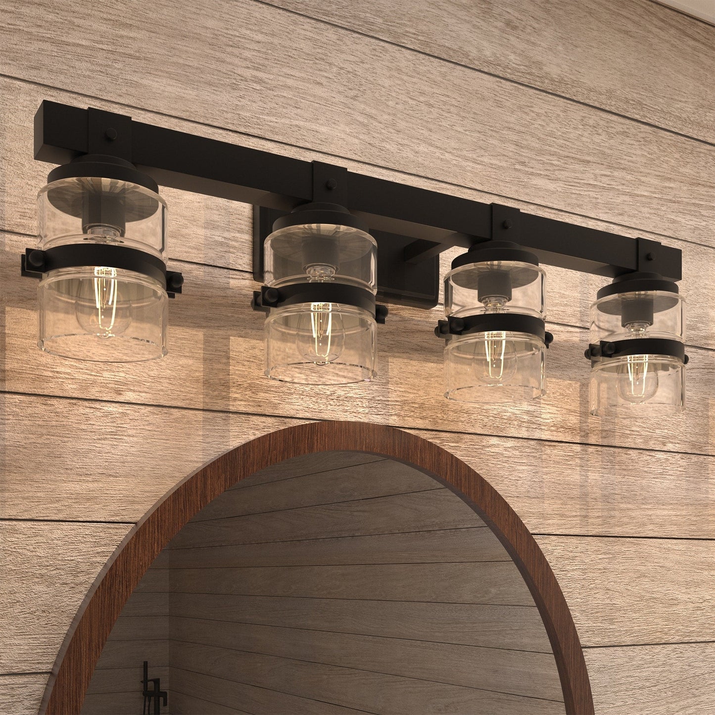 Appliques murales ExBrite Farmhouse à 3 lumières, intensité variable, en fer noir pour salle de bain