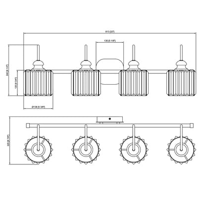 Appliques murales ExBrite modernes en or rose, à 1/2/3/4/5 lumières, avec intensité variable, en cristal, pour salle de bain