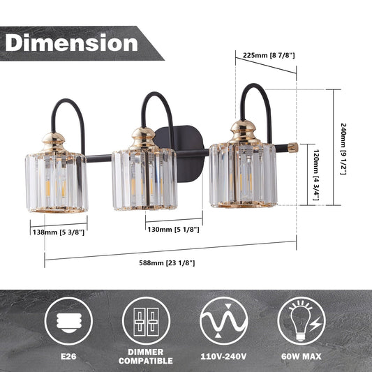 Appliques murales ExBrite modernes en or rose, à 1/2/3/4/5 lumières, avec intensité variable, en cristal, pour salle de bain