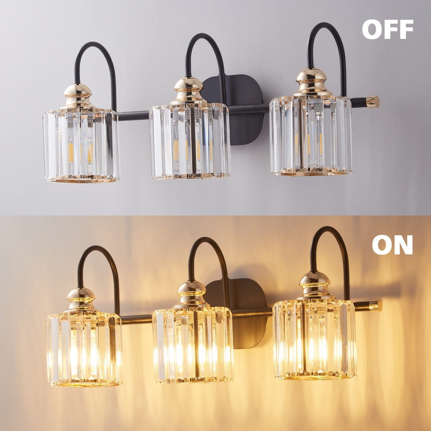 Appliques murales ExBrite modernes en or rose, à 1/2/3/4/5 lumières, avec intensité variable, en cristal, pour salle de bain