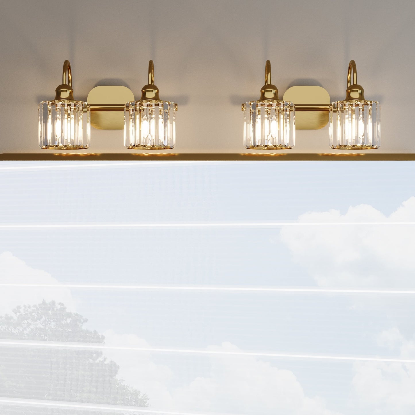 Appliques murales ExBrite modernes en or rose, à 1/2/3/4/5 lumières, avec intensité variable, en cristal, pour salle de bain