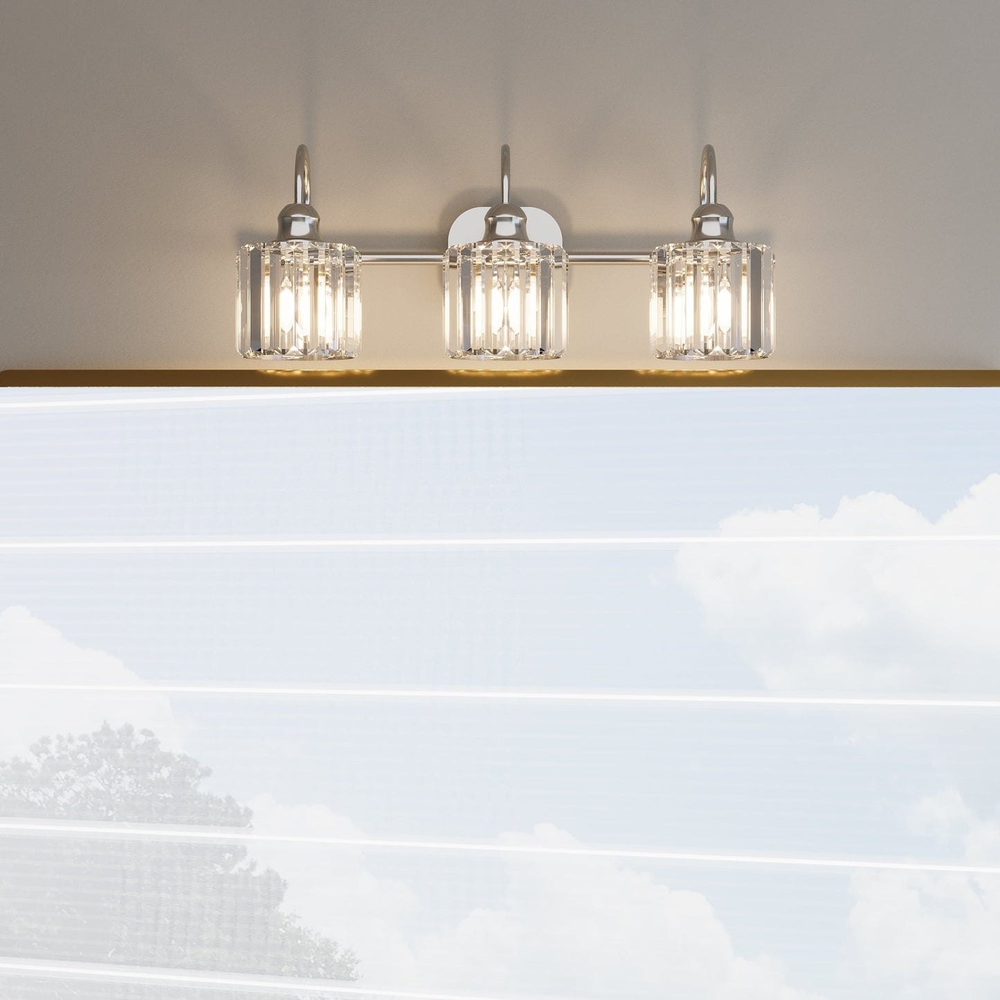 Appliques murales ExBrite modernes en or rose, à 1/2/3/4/5 lumières, avec intensité variable, en cristal, pour salle de bain