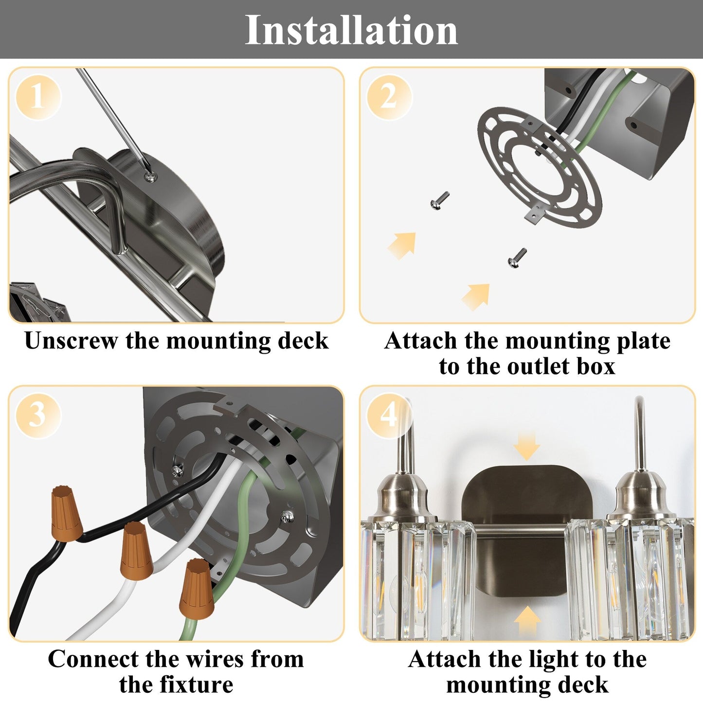 Appliques murales ExBrite modernes en or rose, à 1/2/3/4/5 lumières, avec intensité variable, en cristal, pour salle de bain
