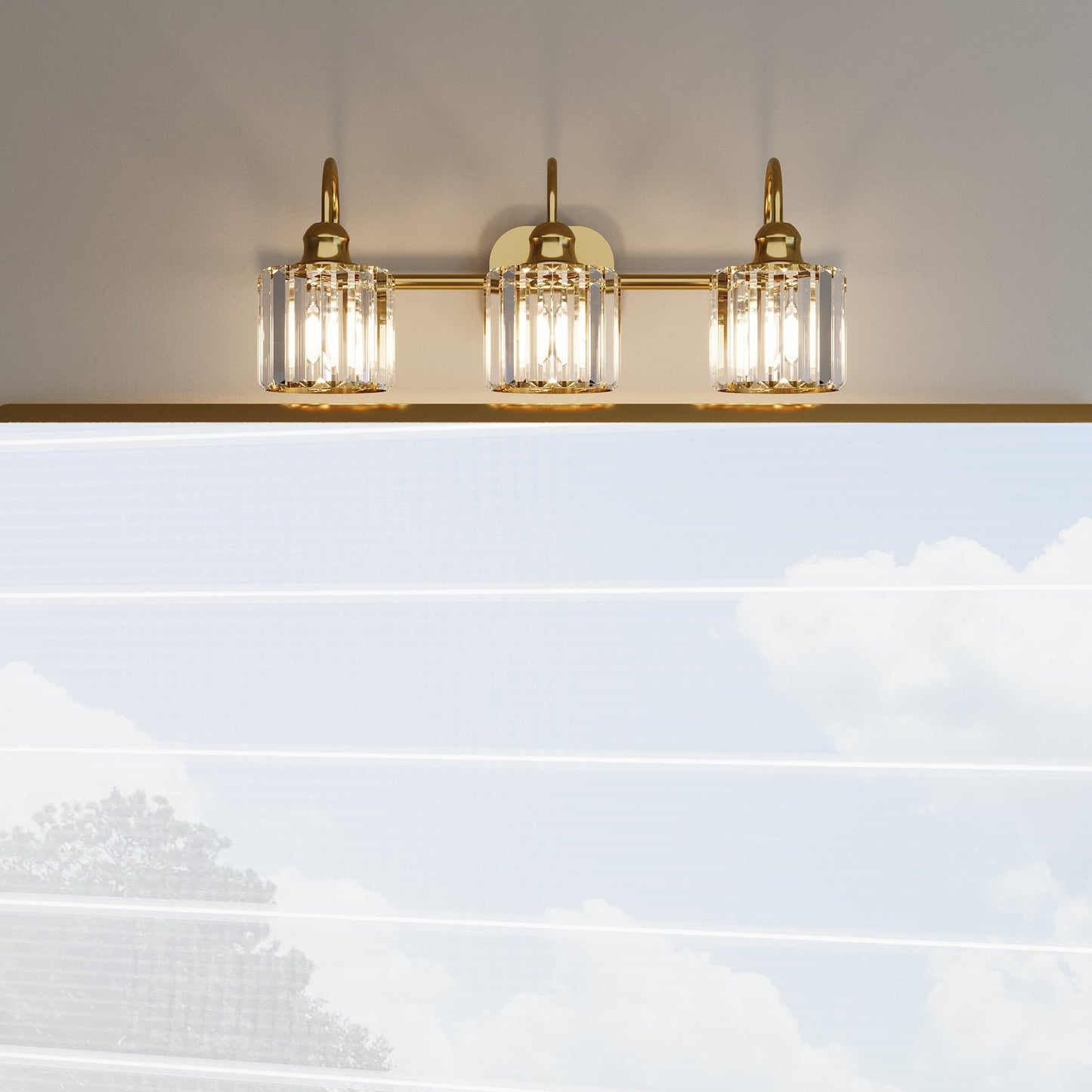 Appliques murales ExBrite modernes en or rose, à 1/2/3/4/5 lumières, avec intensité variable, en cristal, pour salle de bain