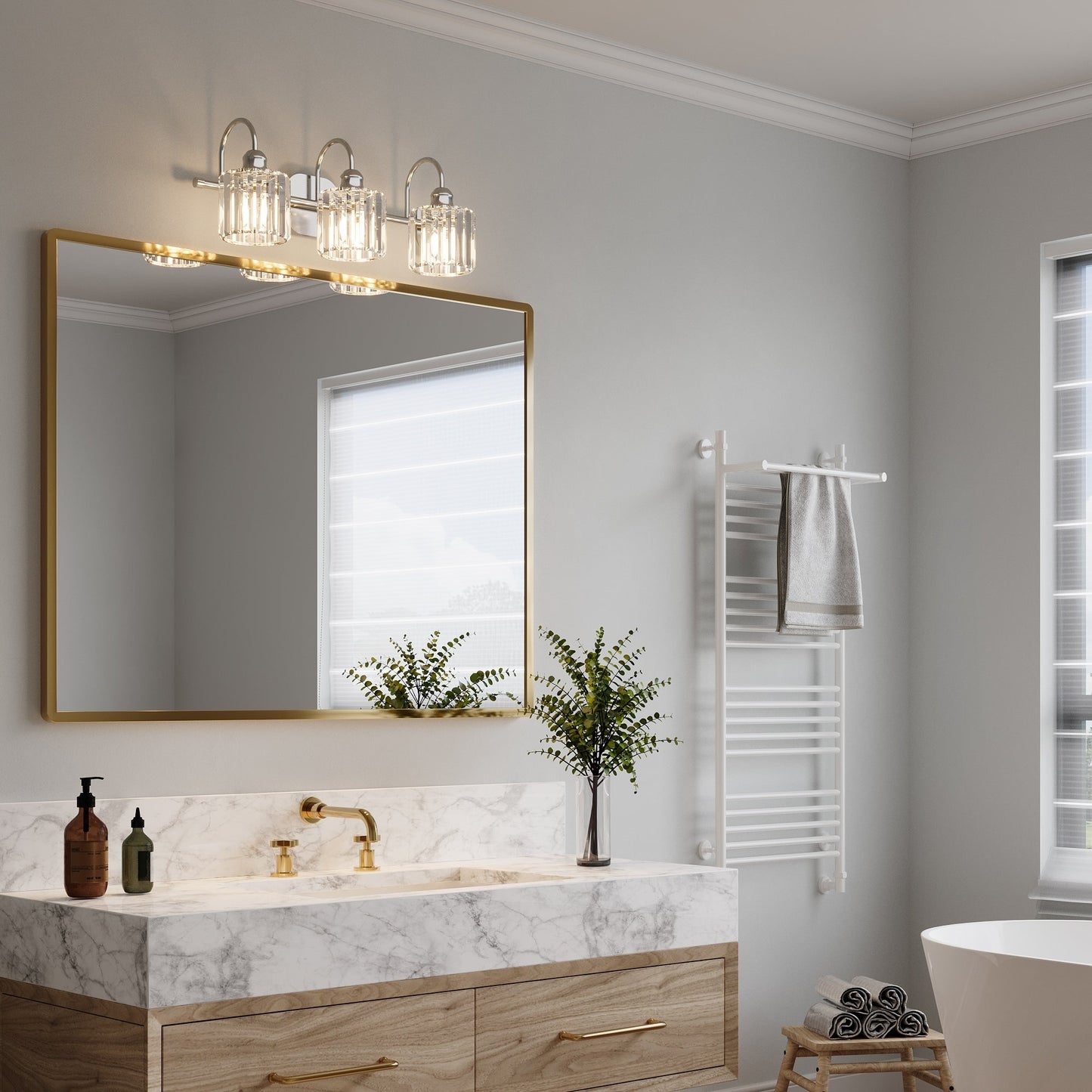 Appliques murales ExBrite modernes en or rose, à 1/2/3/4/5 lumières, avec intensité variable, en cristal, pour salle de bain