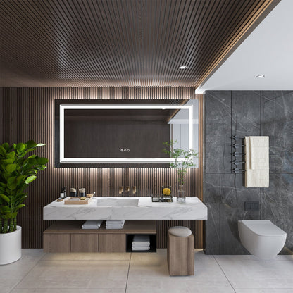 Miroir de salle de bain mural extra large avec éclairage LED, antibuée, 3 couleurs