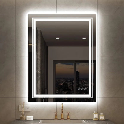 Miroir de salle de bain mural extra large avec éclairage LED, antibuée, 3 couleurs
