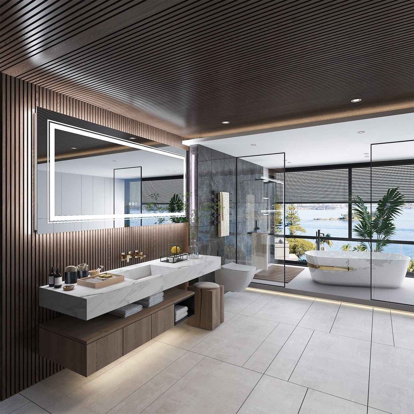 Miroir de salle de bain mural extra large avec éclairage LED, antibuée, 3 couleurs