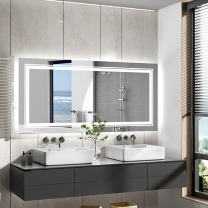 Miroir de salle de bain mural extra large avec éclairage LED, antibuée, 3 couleurs