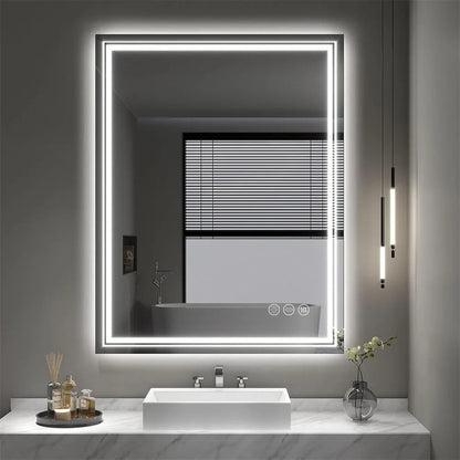 Miroir de salle de bain mural extra large avec éclairage LED, antibuée, 3 couleurs