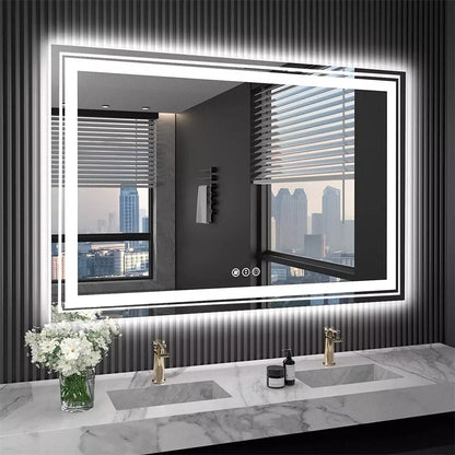 Miroir de salle de bain mural extra large avec éclairage LED, antibuée, 3 couleurs