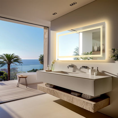 Miroir de salle de bain mural extra large avec éclairage LED, antibuée, 3 couleurs