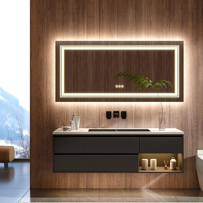 Miroir de salle de bain mural extra large avec éclairage LED, antibuée, 3 couleurs