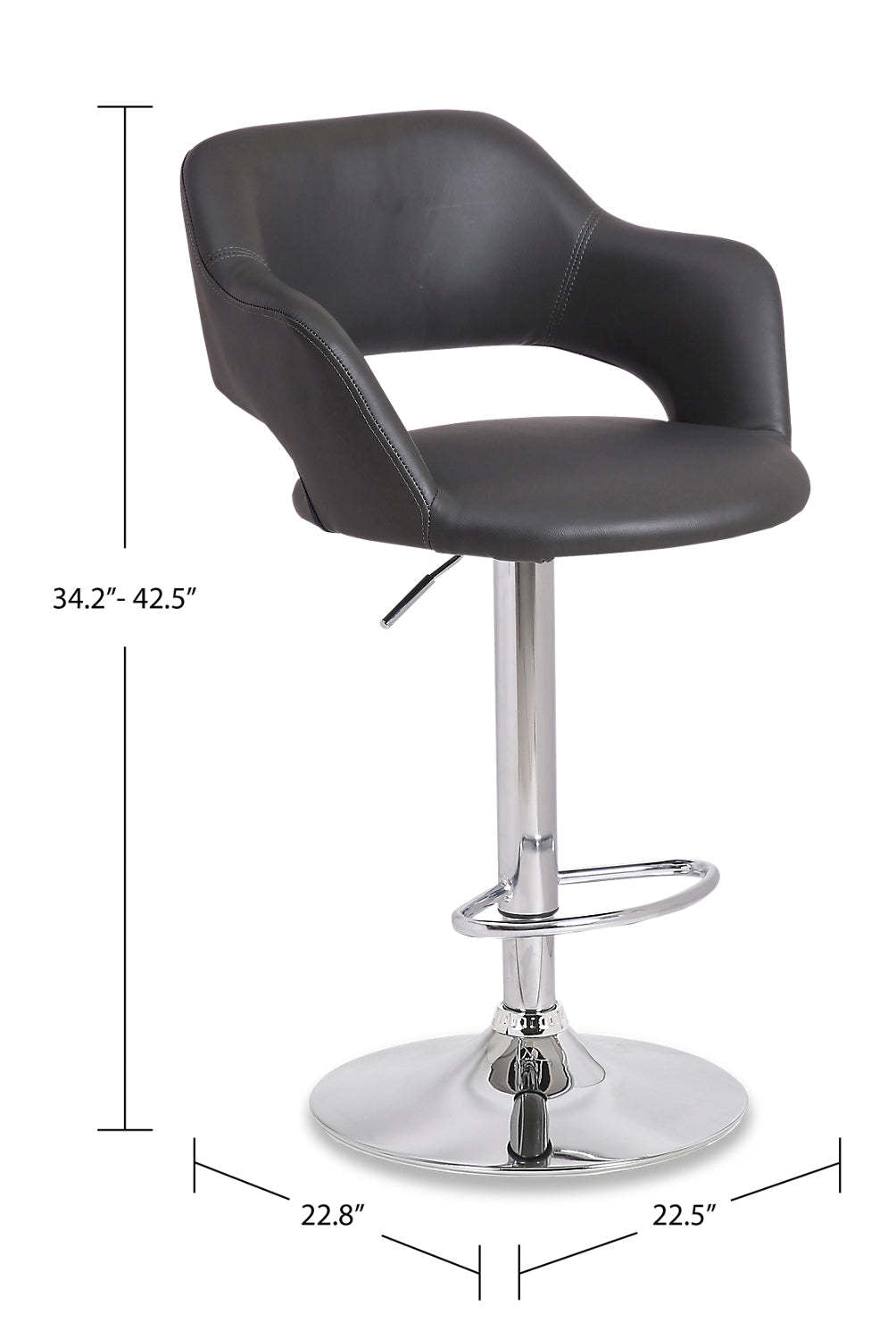 Tabouret de bar Finn avec siège pivotant et réglable, tissu en cuir végétalien, métal - Gris | Tabouret de bar Finn en tissu de cuir végétalien et en métal avec siège pivotant et réglable - gris