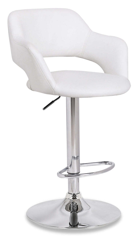 Tabouret de bar Finn avec siège pivotant et réglable, tissu en cuir végétalien, métal - Blanc | Tabouret de bar Finn en tissu de cuir végétalien et en métal avec siège pivotant et réglable - blanc