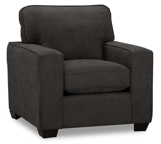 Fauteuil Fiona de 36,5 po fabriqué au Canada en tissu de chenille avec accoudoirs rectilignes - gris
