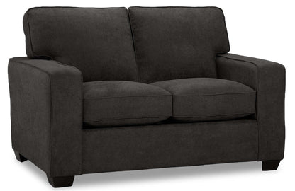 Made in Canada Fiona 58 Chenille Fabric Loveseat with Track Arms - Grey | Causeuse Fiona de 58 po fabriquée au Canada en tissu de chenille avec accoudoirs rectilignes - grise