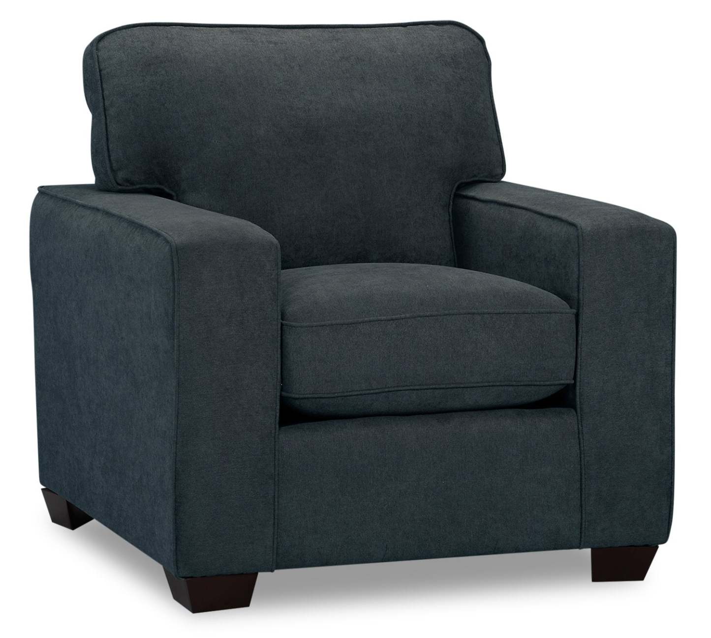 Fauteuil Fiona de 36,5 po fabriqué au Canada en tissu de chenille avec accoudoirs rectilignes - bleu marine