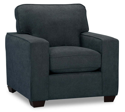 Fauteuil Fiona de 36,5 po fabriqué au Canada en tissu de chenille avec accoudoirs rectilignes - bleu marine
