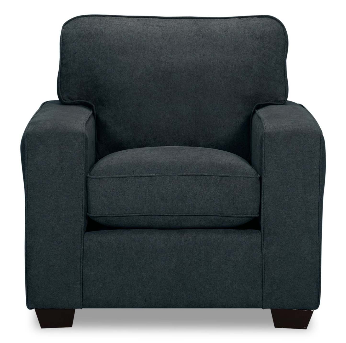 Fauteuil Fiona de 36,5 po fabriqué au Canada en tissu de chenille avec accoudoirs rectilignes - bleu marine