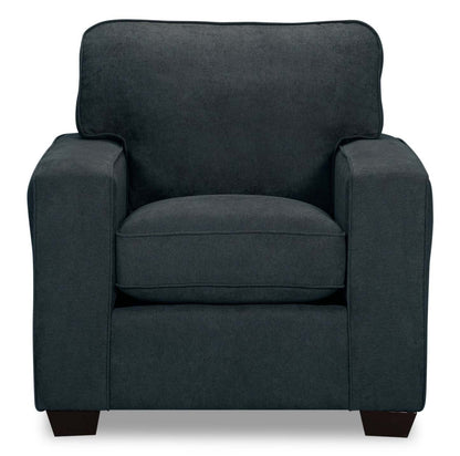 Fauteuil Fiona de 36,5 po fabriqué au Canada en tissu de chenille avec accoudoirs rectilignes - bleu marine