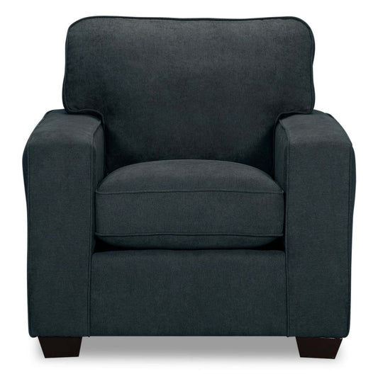 Fauteuil Fiona de 36,5 po fabriqué au Canada en tissu de chenille avec accoudoirs rectilignes - bleu marine