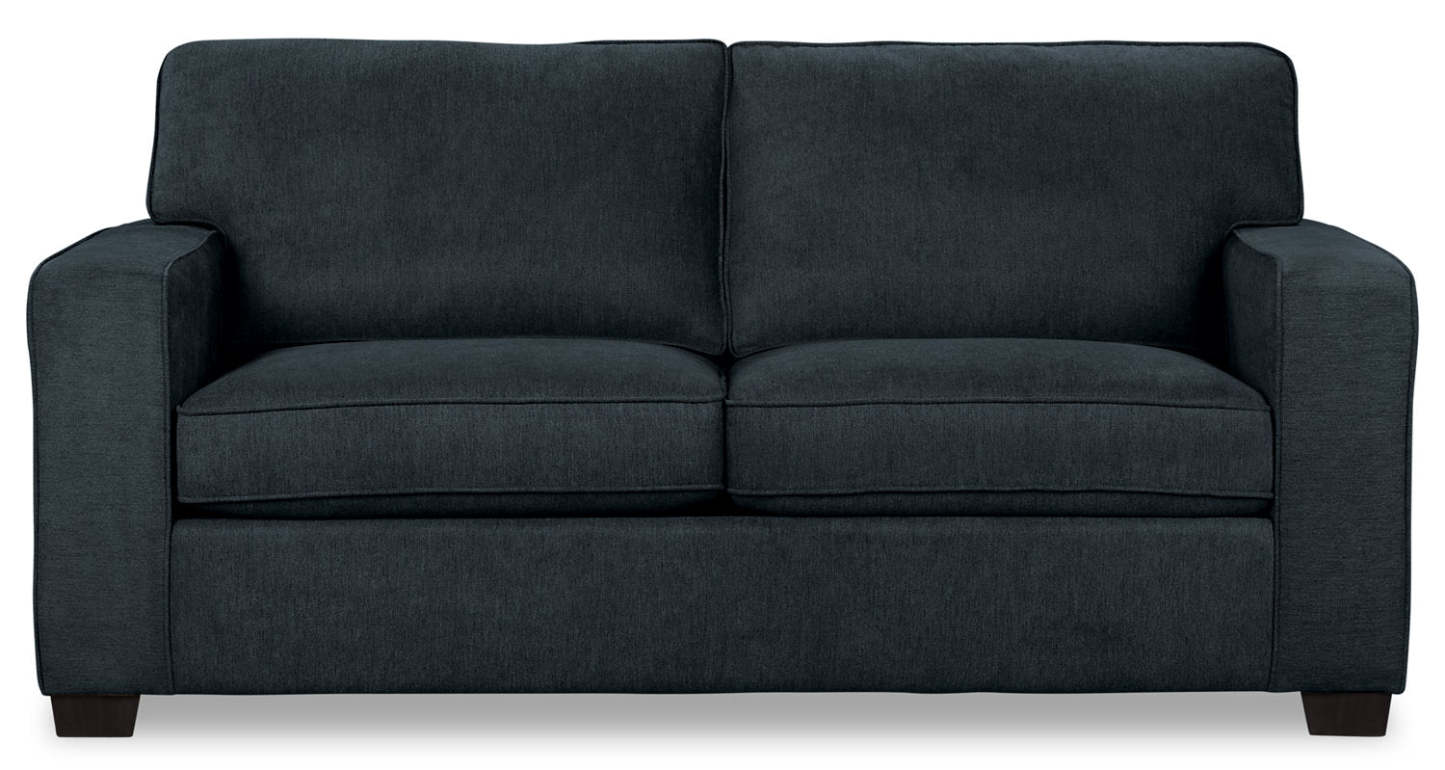 Sofa-lit double Fiona de 74 po fabriqué au Canada en tissu de chenille avec accoudoirs rectilignes - bleu marine