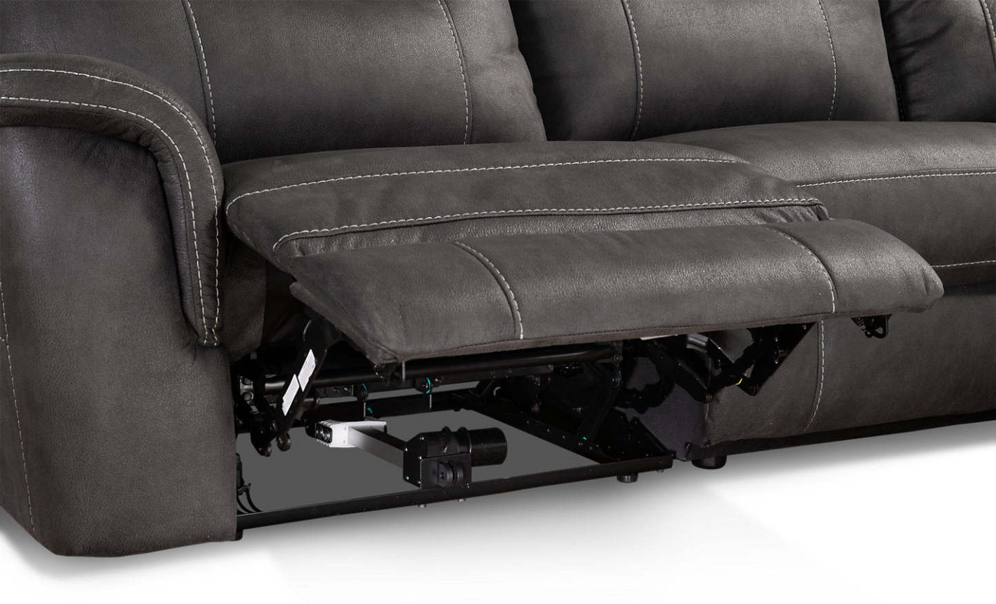 Sofa sectionnel à inclinaison électrique Floy 6 pièces en suédine avec appuie-têtes électriques, console de rangement et port USB - gris