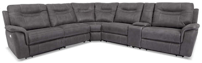 Sofa sectionnel à inclinaison électrique Floy 6 pièces en suédine avec appuie-têtes électriques, console de rangement et port USB - gris