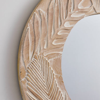 Miroir mural rond en bois sculpté style ferme - 28 x 28