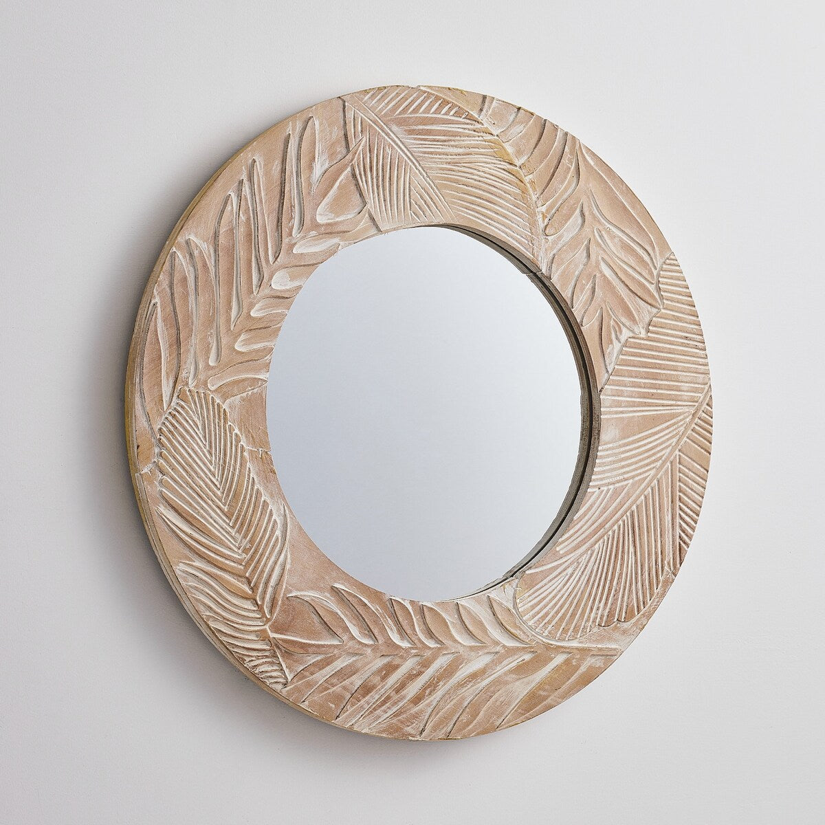 Miroir mural rond en bois sculpté style ferme - 28 x 28