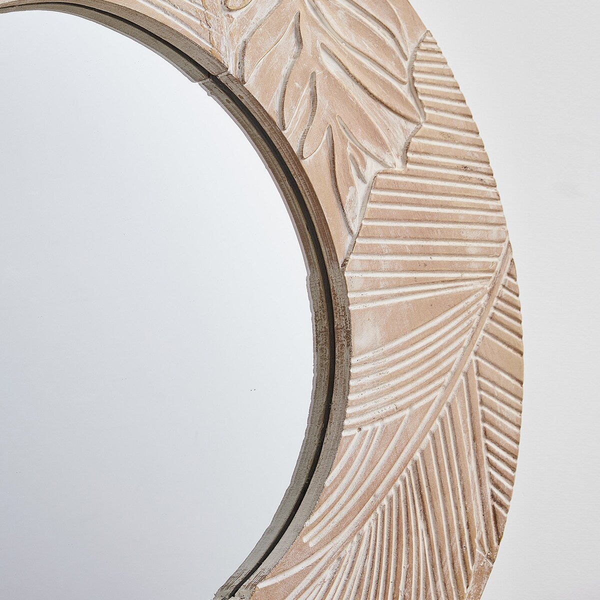 Miroir mural rond en bois sculpté style ferme - 28 x 28