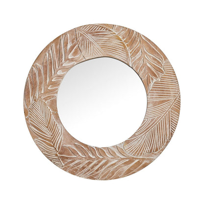 Miroir mural rond en bois sculpté style ferme - 28 x 28