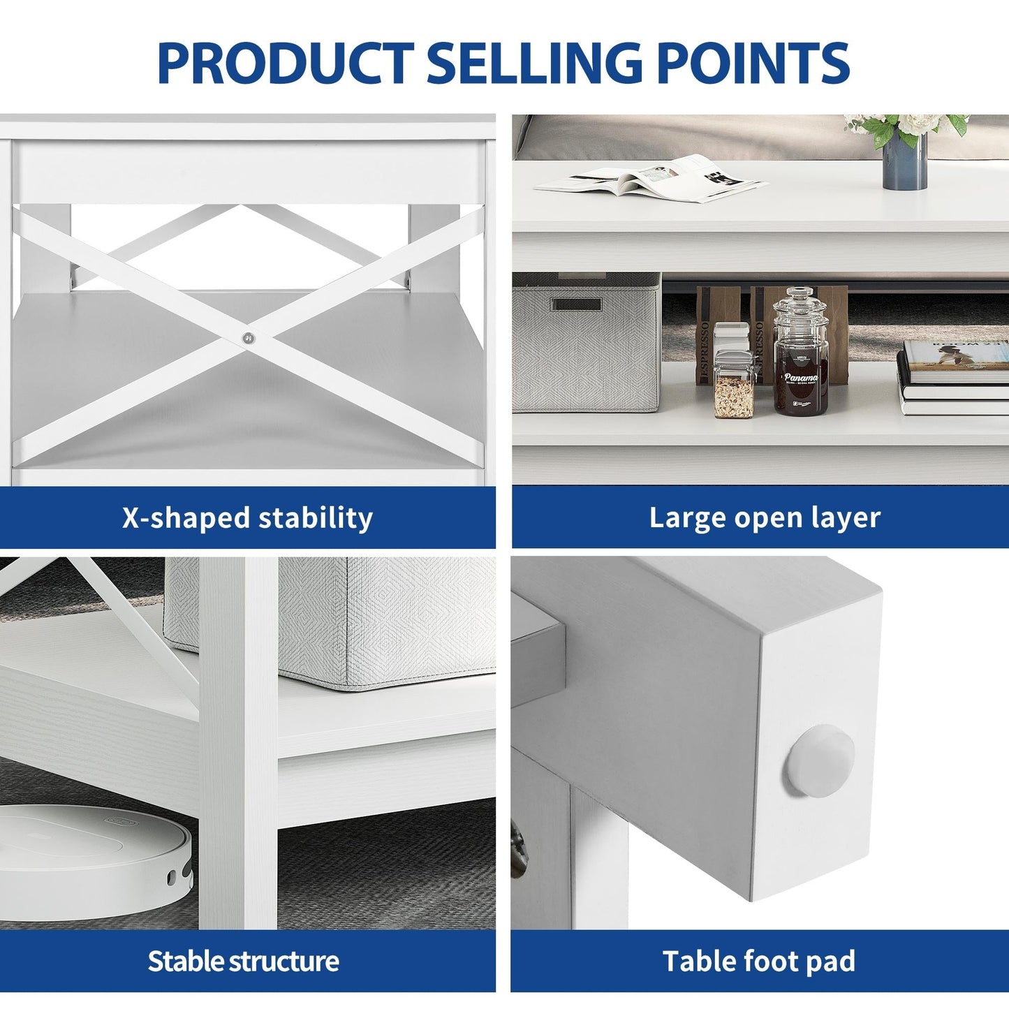 Table basse de style campagnard avec rangement, table centrale à 2 niveaux pour salon