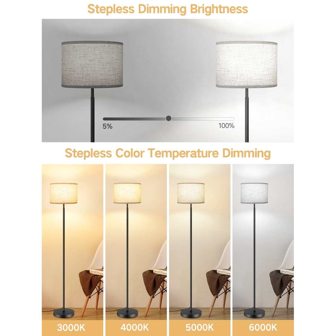 Lampadaires pour salon avec télécommande et 4 températures de couleur - Non disponible