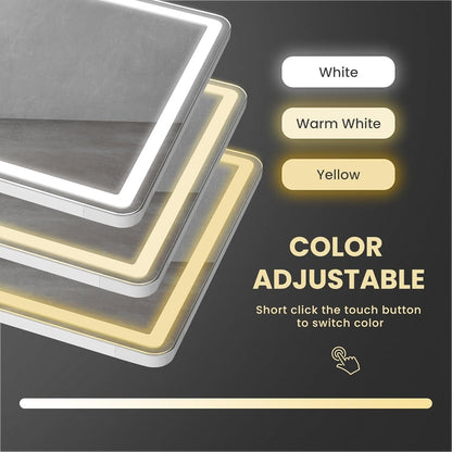 Miroir sur pied avec éclairage LED, miroir pleine longueur 64 x 21 cm avec support, miroir mural, miroir en pied