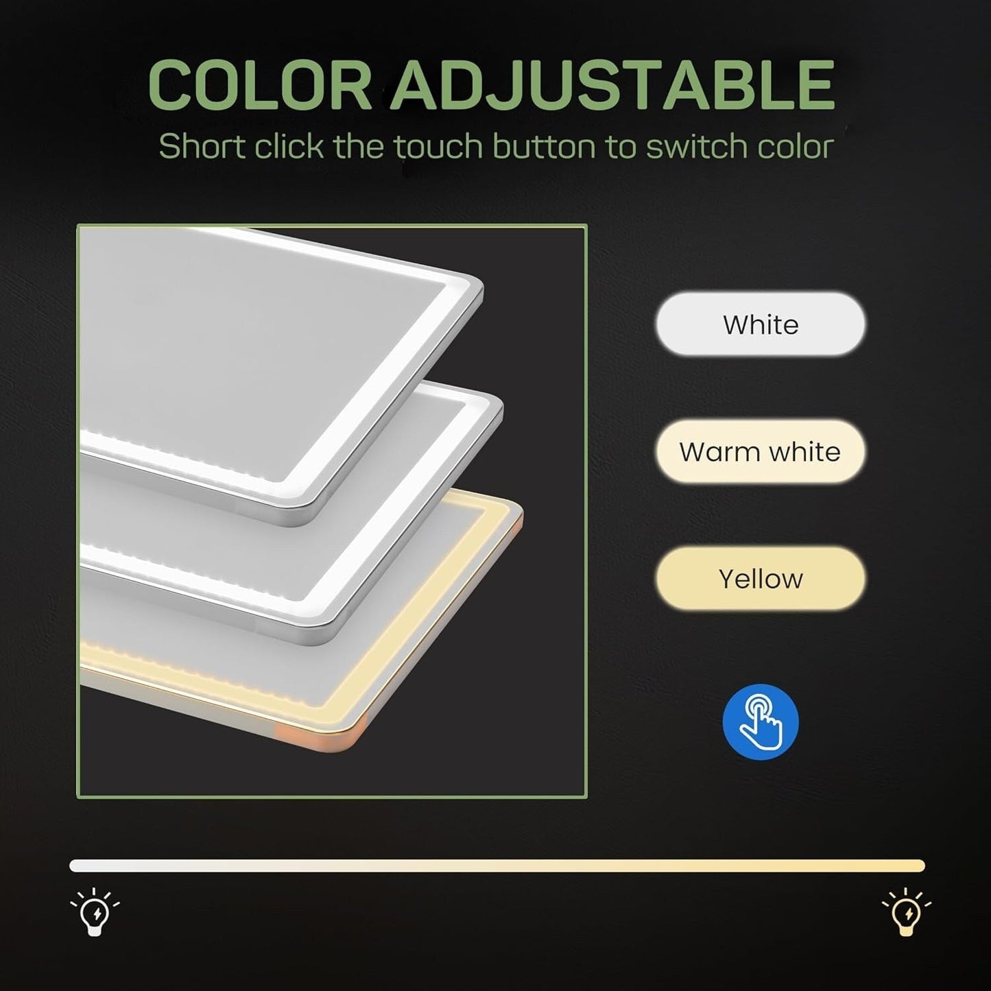 Miroir sur pied avec éclairage LED, miroir pleine longueur 64 x 21 cm avec support, miroir mural, miroir en pied