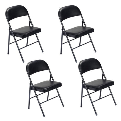 Lot de 4 chaises pliantes noires avec assise rembourrée en cuir.