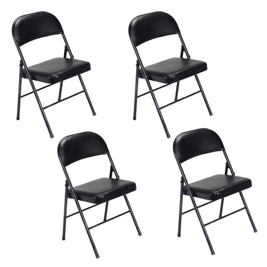 Lot de 4 chaises pliantes noires avec assise rembourrée en cuir.
