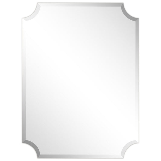 Miroir mural rectangulaire sans cadre à bord biseauté festonné, pour salle de bain, coiffeuse ou chambre, transparent.