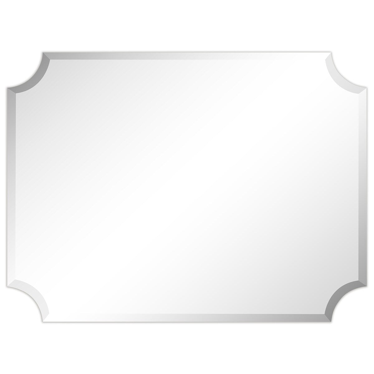 Miroir mural rectangulaire sans cadre à bord biseauté festonné, pour salle de bain, coiffeuse ou chambre, transparent.