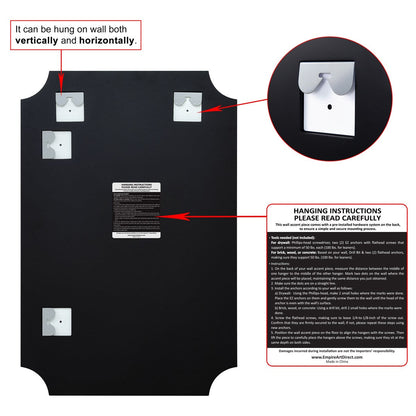 Miroir mural rectangulaire sans cadre à bord biseauté festonné, pour salle de bain, coiffeuse ou chambre, transparent.