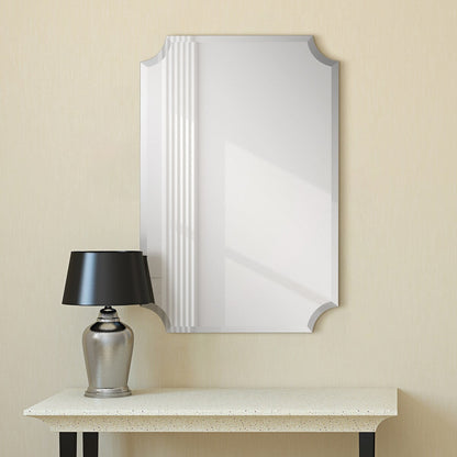 Miroir mural rectangulaire sans cadre à bord biseauté festonné, pour salle de bain, coiffeuse ou chambre, transparent.