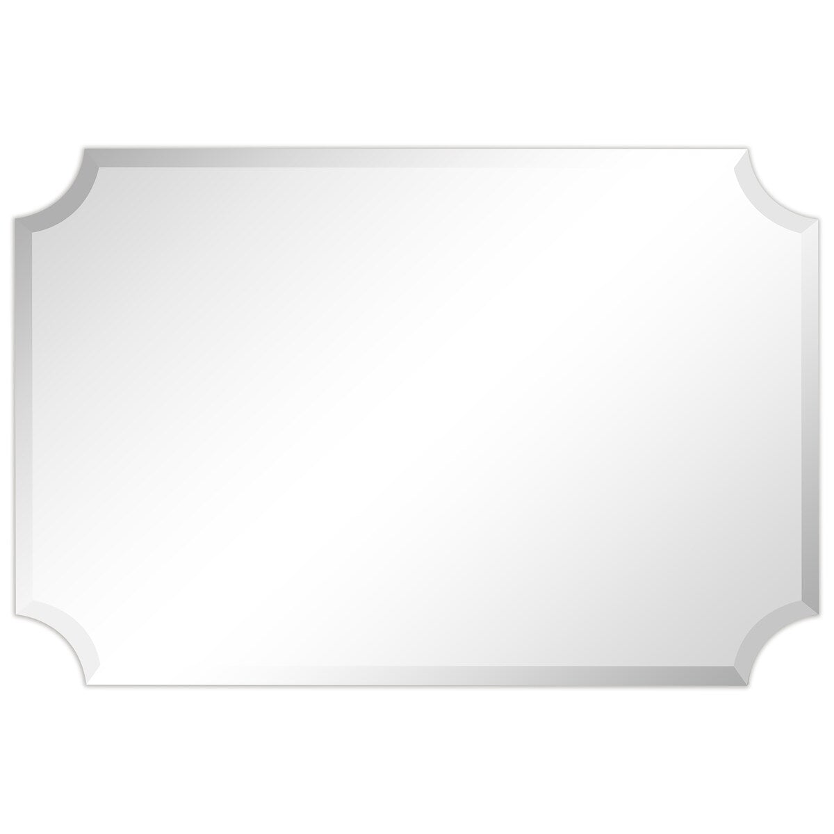 Miroir mural rectangulaire sans cadre à bord biseauté festonné, pour salle de bain, coiffeuse ou chambre, transparent.